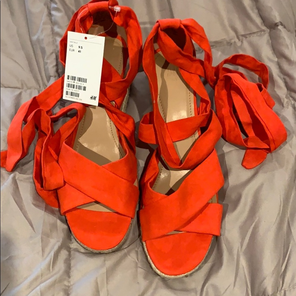 Red wedge ankle tie sandals!